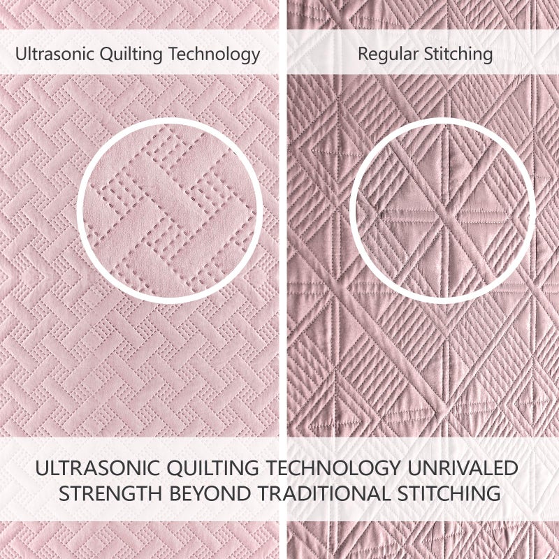 FLYMME King Size Quilt Bedding Set Pink Lightweight Bedspreads Set,Modern Style Geometric Weave Stripe Pattern,Soft Microfiber Bed Coverlet 3 Pieces (1 Quilt, 2 Shams) - Image 3