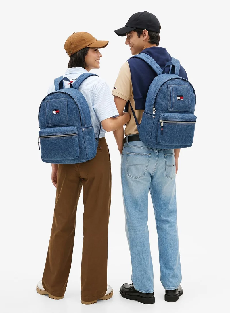 Logo Denim Dome Backpack with Laptop Sleeve