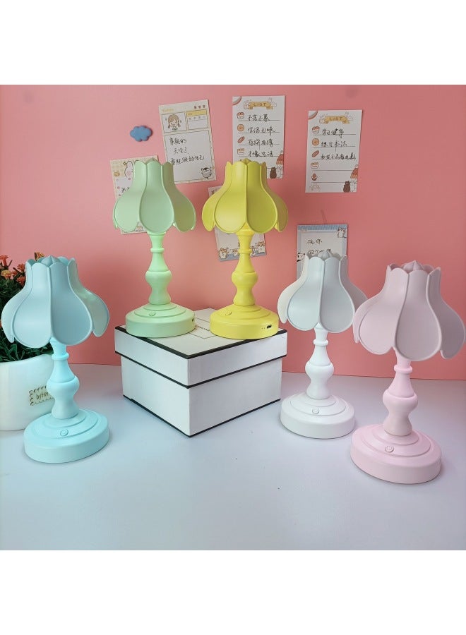Vintage Lotus Leaf Usb Lamp Girl's Heart Ins Student Dormitory Desktop Flower Decorative Table Lamp Bedroom Ornaments Night Light-Color:HQ88-1A Pink  - Image 2