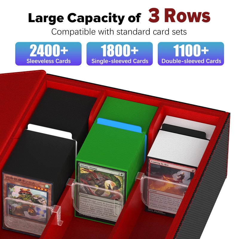 Gomyrod Card Deck Case for 1800+ Sleeved Cards, Trading Card Storage Box with 15 Dividers & 3 Stoppers, Magnetic Closure Commander Deck Box Fit for TCG/MTG/Baseball/Sport Cards, Black & Grey - Image 2