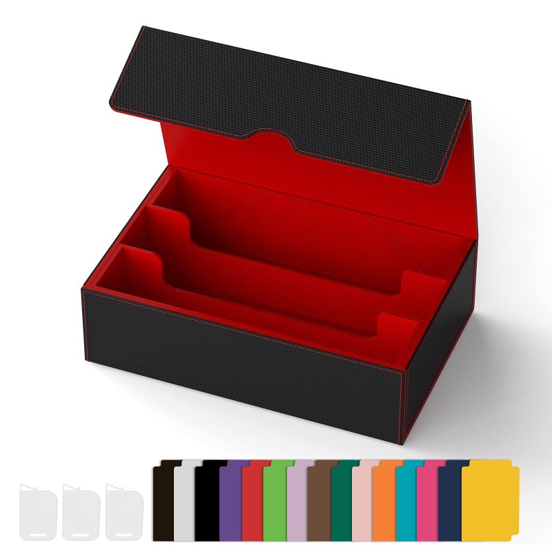 Gomyrod Card Deck Case for 1800+ Sleeved Cards, Trading Card Storage Box with 15 Dividers & 3 Stoppers, Magnetic Closure Commander Deck Box Fit for TCG/MTG/Baseball/Sport Cards, Black & Grey - Image 1
