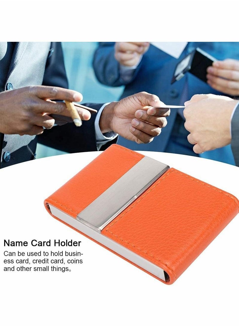 Y&D - Business Card Holder, Metal Case Pocket, Holder for Women Men, Professional PU Leather Holders Orange - Image 1