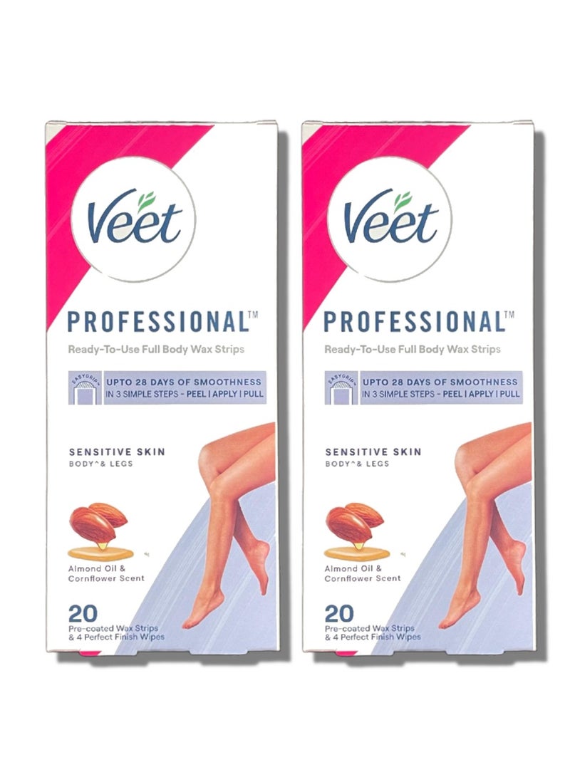 Veet Veet Professional wax strips for body & legs, sensitive skin 20strips (Pack of 2) - Image 1