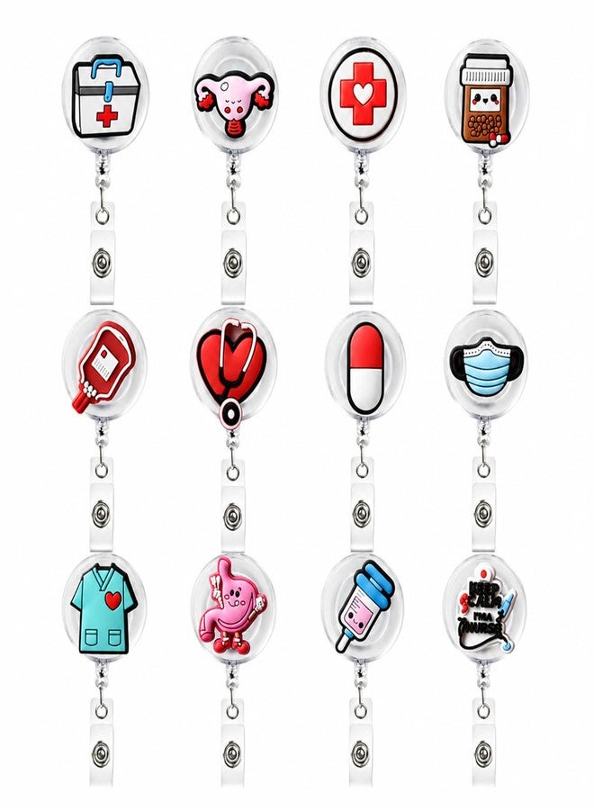 BEMAXYE 12 Pcs Nurse Badge Reel Holder - Retractable ID Name Card Tag Clip for Assistant Nurses Doctors Office Worker Gifts - Image 1