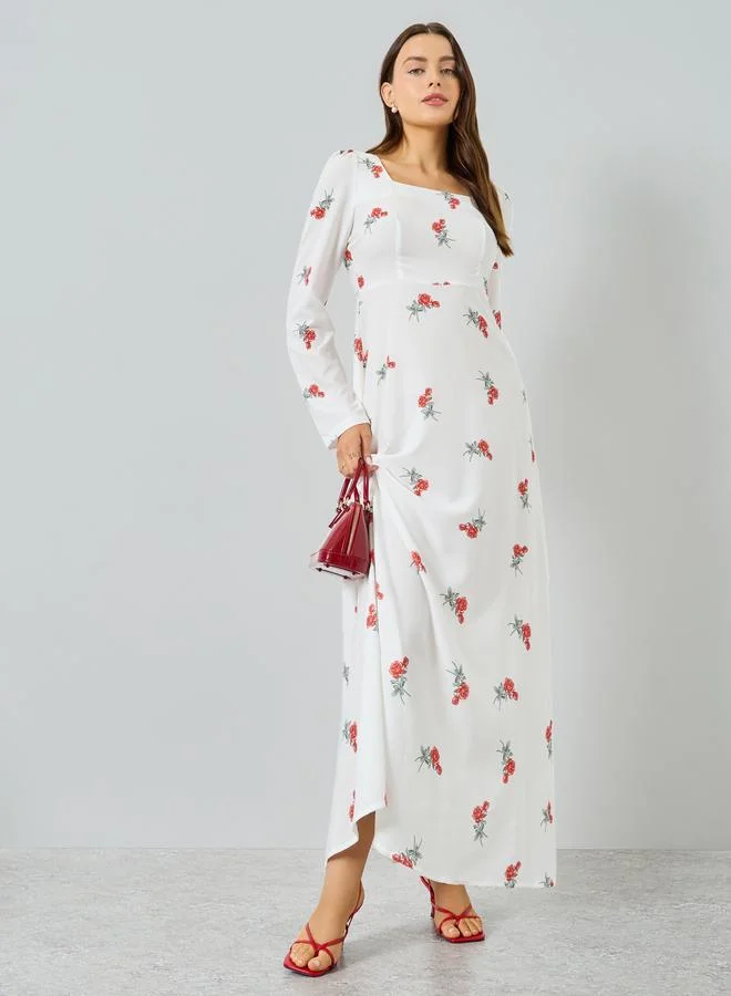 تايك تو فستان طويل مطبوع أكمام طويلة