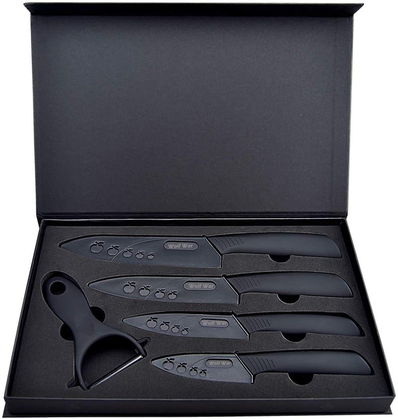 Wolf War Kitchen Ceramic Knife Set Professional Knife With Sheaths, Super Sharp Rust Proof Stain Resistant (6" Chef Knife, 5" Utility Knife, 4" Fruit Knife, 3" Paring Knife, One Peeler) - Image 5