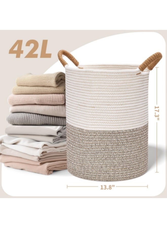 Rope Woven Laundry Basket, 42L Woven Rope Storage Basket with Handles for Clothes Blanket Storage, Large Tall Laundry Hamper, Light Brown  - Image 5