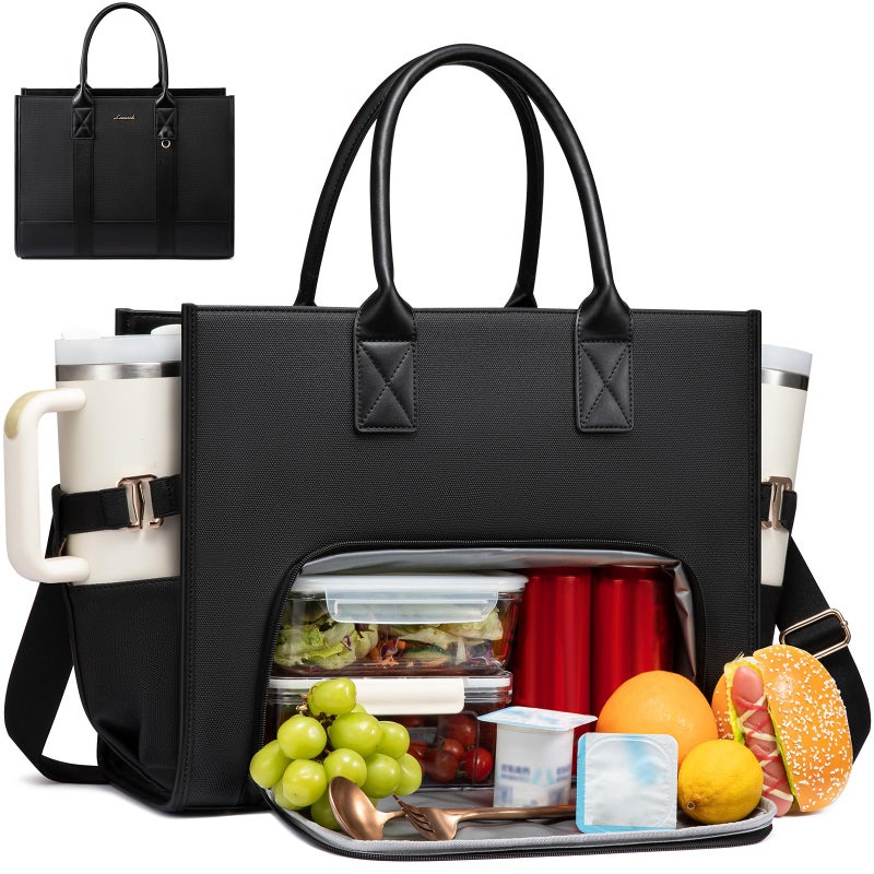 LOVEVOOK Work Tote Bag with Lunch Compartment with Giant Tumbler Holder,15.6 Inch Waterproof 3 in 1 Lunch Bag Women Men Laptop Bag Purse Tote with Padded Sleeve for Teacher,Nurse,College,Travel,Office - Image 1