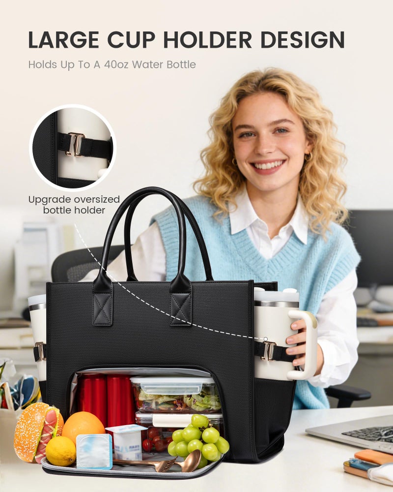LOVEVOOK Work Tote Bag with Lunch Compartment with Giant Tumbler Holder,15.6 Inch Waterproof 3 in 1 Lunch Bag Women Men Laptop Bag Purse Tote with Padded Sleeve for Teacher,Nurse,College,Travel,Office - Image 2