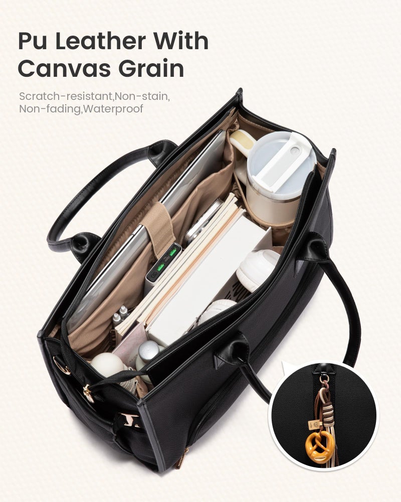 LOVEVOOK Work Tote Bag with Lunch Compartment with Giant Tumbler Holder,15.6 Inch Waterproof 3 in 1 Lunch Bag Women Men Laptop Bag Purse Tote with Padded Sleeve for Teacher,Nurse,College,Travel,Office - Image 3