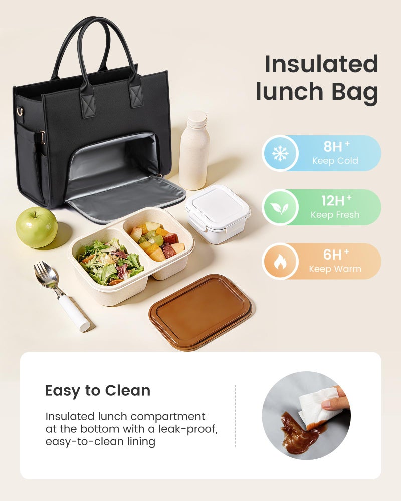 LOVEVOOK Work Tote Bag with Lunch Compartment with Giant Tumbler Holder,15.6 Inch Waterproof 3 in 1 Lunch Bag Women Men Laptop Bag Purse Tote with Padded Sleeve for Teacher,Nurse,College,Travel,Office - Image 4
