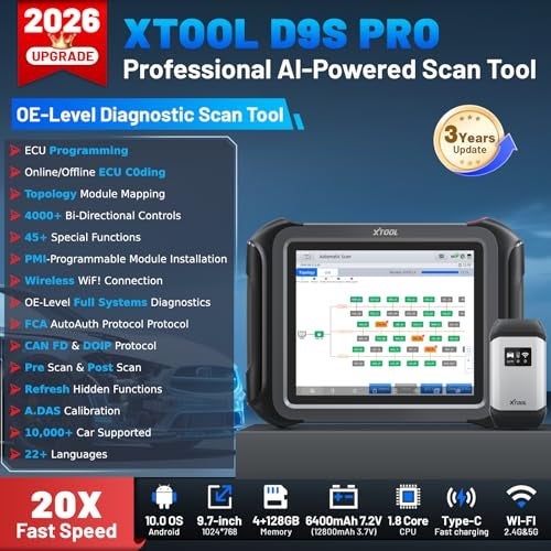 XTOOL Scanner D9S PRO with ECU Pr0gramming/C0ding: 2026 AI-Assisted OE Level Full System Scan Tool, Automotive Scanner with Bidirectional, Topology Map, 45+ Services, FCA/DoIP/CAN FD, 3-Yr Update - Image 2