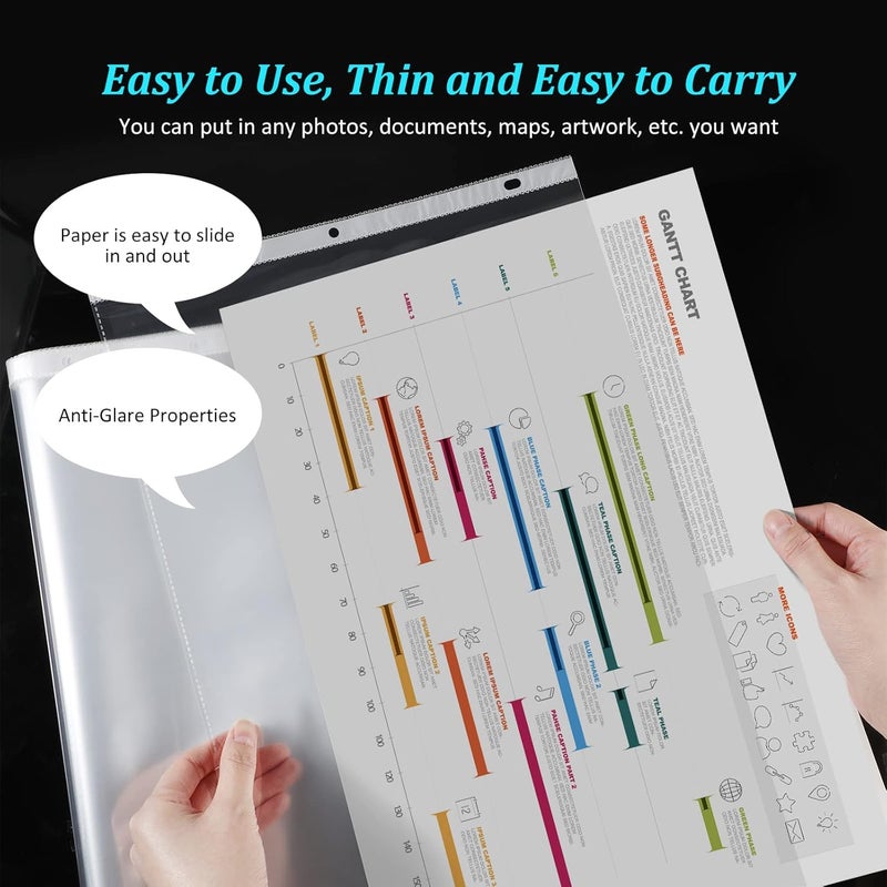 Glenmal حماية الصفحات من جلينمال 200 حزمة 11 × 17 بوصة 3 ثقوب واقيات صفحات واضحة ثقيلة للملفات ذات 3 حلقات - Image 3