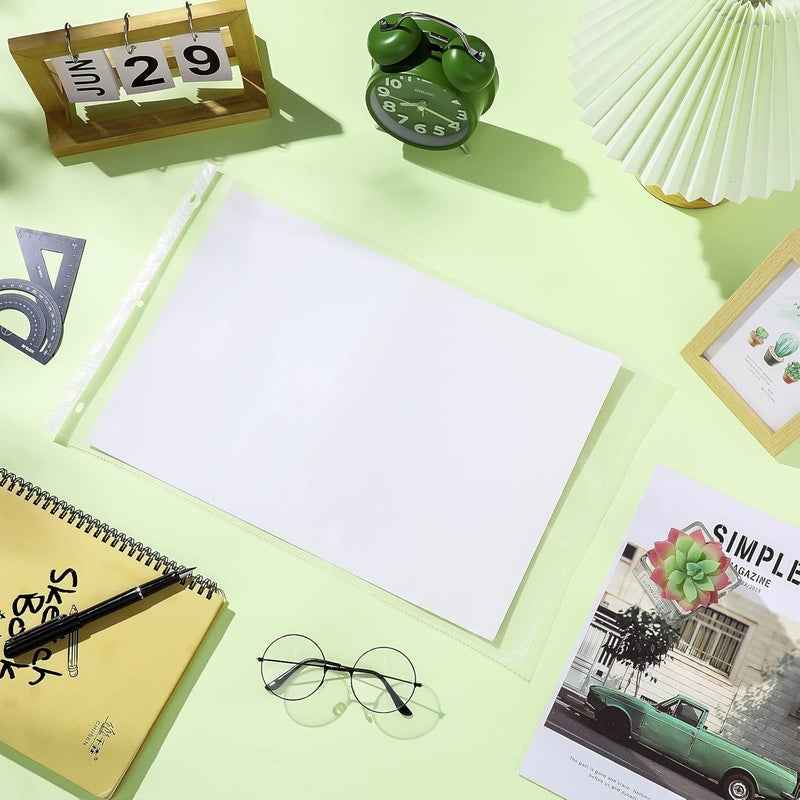 Glenmal حماية الصفحات من جلينمال 200 حزمة 11 × 17 بوصة 3 ثقوب واقيات صفحات واضحة ثقيلة للملفات ذات 3 حلقات - Image 5