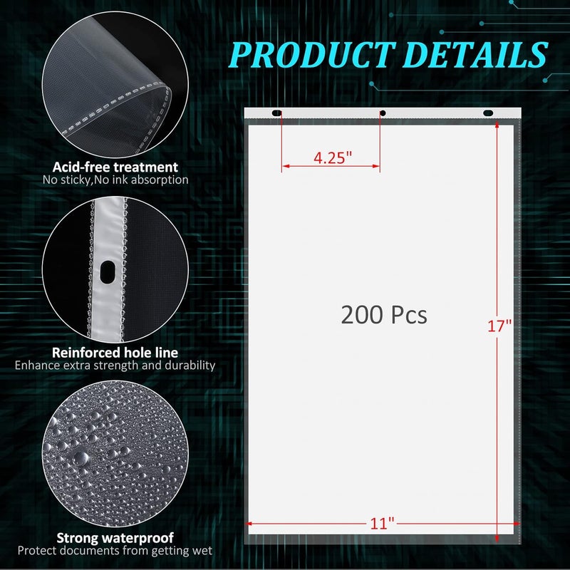 Glenmal حماية الصفحات من جلينمال 200 حزمة 11 × 17 بوصة 3 ثقوب واقيات صفحات واضحة ثقيلة للملفات ذات 3 حلقات - Image 2