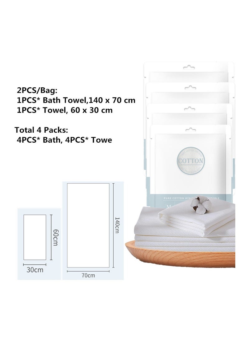 LEVGLAKE Disposable Bath Towels Sets 4Pcs Big Shower Towels and 4pcs Disposable Towel Portable Pure Cotton Body Towel for Travel Hotel Camping Hiking Beauty Salon - Image 5