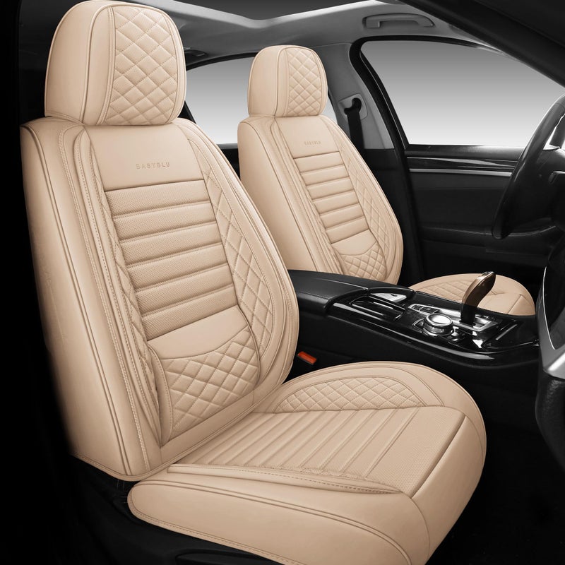 BABYBLU Full Coverage Faux Leather Car Seat Covers Universal Fit for CarsSUVsPickup Trucks with Waterproof Leatherette in Auto Interior AccessoriesFull Set Beige - Image 3