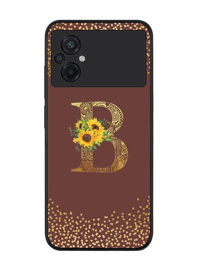 Stylizedd Rugged Black edge case for Xiaomi Poco M5 Slim fit Soft Case Flexible Rubber Edges Anti Drop TPU Gel Thin Cover - Custom Monogram Initial Letter Floral Pattern Alphabet - B (Brown ) - Image 1
