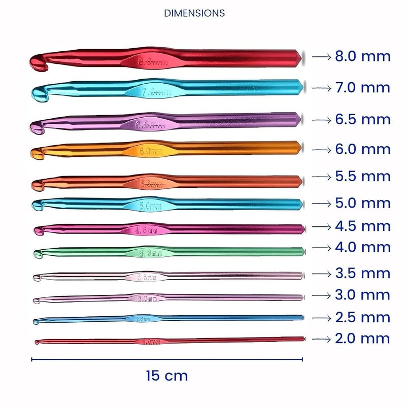 Dodhar طقم إبر كروشيه من الألمنيوم مع حقيبة (متعدد الألوان) - 12 قطعة - Image 2