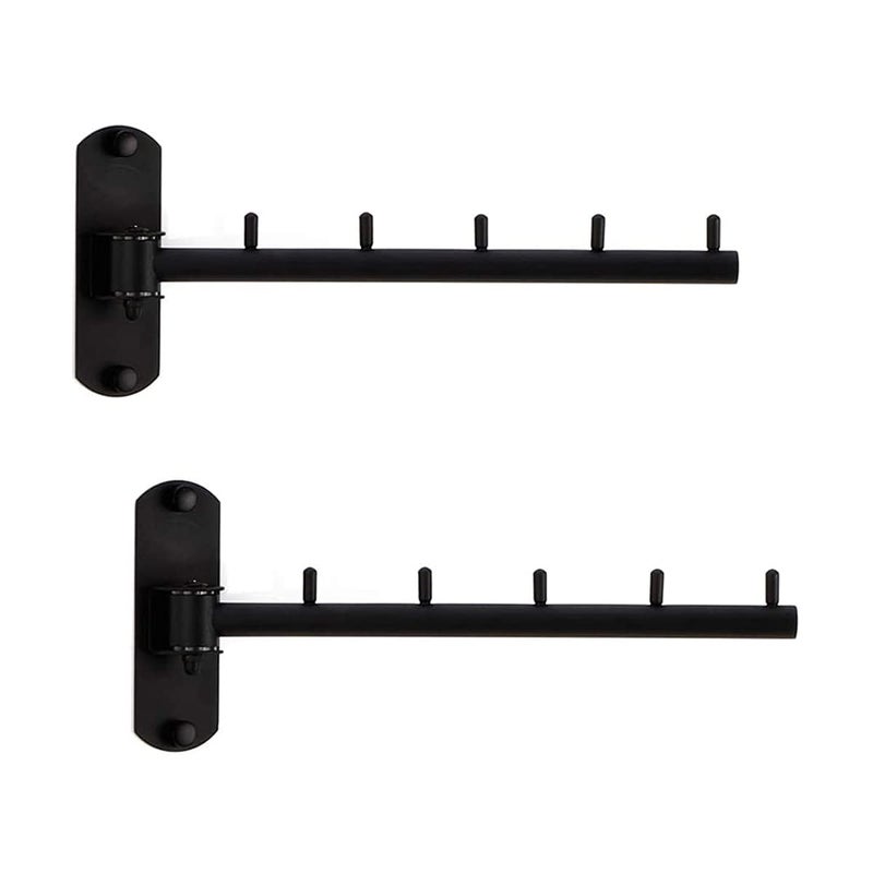 Zivisk Pack of 2 Folding Wall Mounted Clothes Hanger Rack with Swing Arm Stainless Steel Heavy Duty Coat Hook for Bathroom Bedroom Laundry Room  Black