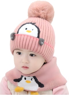SARAOONT 2 Piece Cartoon Penguin Knitted Winter Hat and Scarf Set for Babies and Toddlers Ages 0 to 4 Years  Warm Knit Beanie and Neck Warmer for Boys and Girls  - Image 1