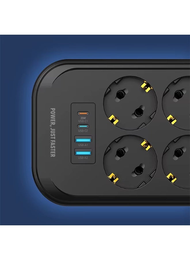 لدنيو شريط طاقة LDNIO SE6403C مع 6 مآخذ أوروبية و 4 منافذ USB وحماية من زيادة التيار - أسود - Image 2