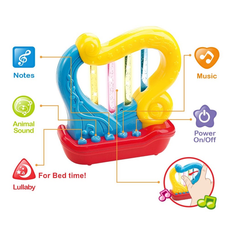 WEofferwhatYOUwant Baby Musical Instrument Set â€“ 3 Piece Trumpet Drum Harp Bundle with Lights Songs Lullabies Interactive Play Modes Batteries Included BPA-Free Travel Ready Musical Gift for Toddlers - Image 5