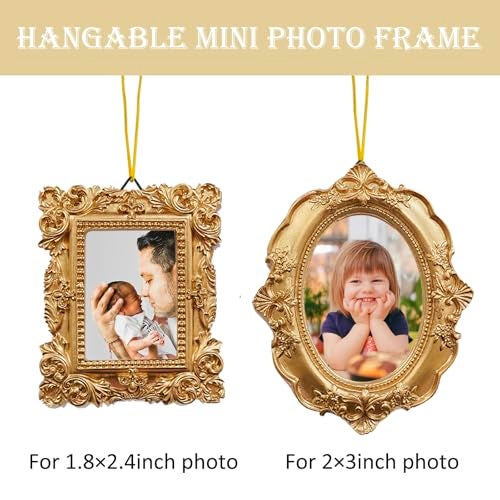 NSdawali 4 Pcs Mini Vintage Picture Frames Wall Hanging Gold Tiny Picture Frames Antique Small Oval Rectangle Photo Frame Ornaments for Display Picture Home Wedding Gallery Art Christmas Tree Decor - Image 4