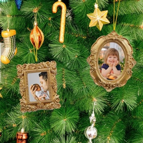 NSdawali 4 Pcs Mini Vintage Picture Frames Wall Hanging Gold Tiny Picture Frames Antique Small Oval Rectangle Photo Frame Ornaments for Display Picture Home Wedding Gallery Art Christmas Tree Decor - Image 5