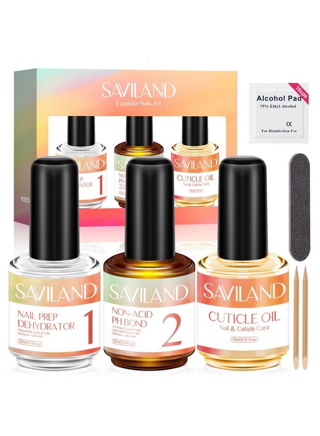 Saviland Cuticle Oil With Nail Dehydrator&Nonacid Ph Bond Set 3Pcs Nail Prep Dehydrator And Nonacid Bonding For Gel Nail Polish Cuticle Oil Nail Prep Kit Moisturize Nails For Longlasting U V Gel Nails - Image 2