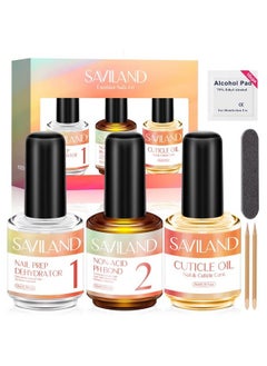 Saviland Cuticle Oil With Nail Dehydrator&Nonacid Ph Bond Set 3Pcs Nail Prep Dehydrator And Nonacid Bonding For Gel Nail Polish Cuticle Oil Nail Prep Kit Moisturize Nails For Longlasting U V Gel Nails  - Image 1