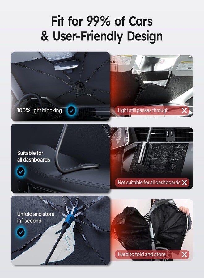 Wigoo Windshield Sun Shade Umbrella for Car, Easy-Fold Portable Sunshade for Sedan & SUV, Small 53" L x 29" - Image 4