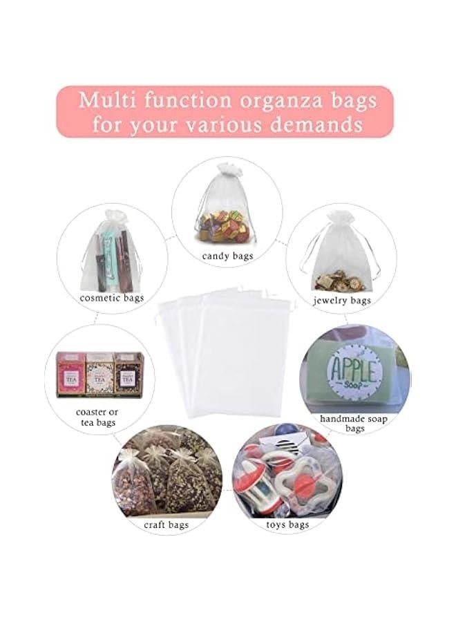 100 Pack White Organza Drawstring Gift Bags 5 by 7 Inches Sheer Mesh Pouches for Wedding Favors Party Baby Shower Jewelry Packaging - Image 3