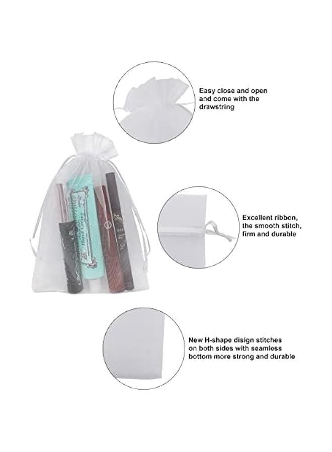 100 Pack White Organza Drawstring Gift Bags 5 by 7 Inches Sheer Mesh Pouches for Wedding Favors Party Baby Shower Jewelry Packaging - Image 5