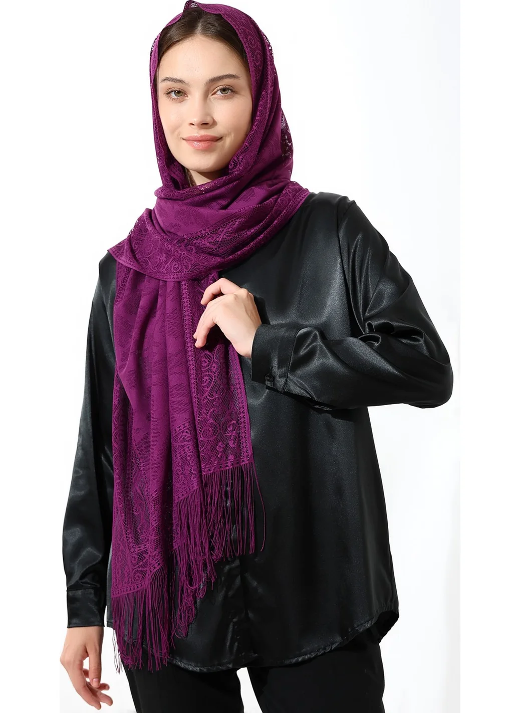 İhvan Online Ihvan Online Fuchsia Tassel Tulle Shawl Mawlid Cover