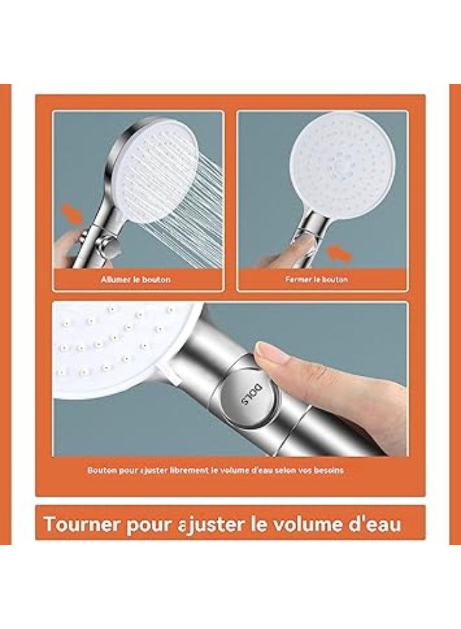 راس دش عالي الضغط دش يدوي  موفر للماء، 5 انواع نفاثة، محمول باليد، للاستحمام والمنتجعات الصحية، راس دش مربع عصري محمول باليد بلون فضي - Image 4