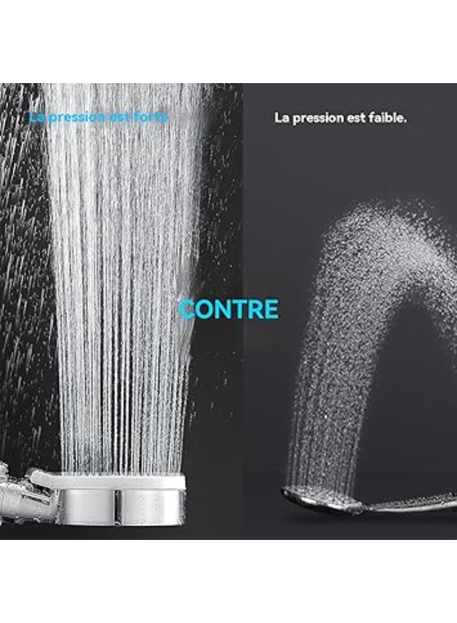 راس دش عالي الضغط دش يدوي  موفر للماء، 5 انواع نفاثة، محمول باليد، للاستحمام والمنتجعات الصحية، راس دش مربع عصري محمول باليد بلون فضي - Image 5