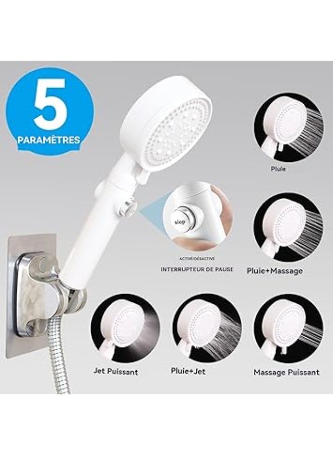 راس دش عالي الضغط دش يدوي  موفر للماء، 5 انواع نفاثة، محمول باليد، للاستحمام والمنتجعات الصحية، راس دش مربع عصري محمول باليد بلون فضي - Image 3