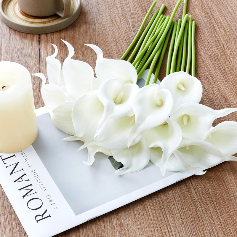 AWARDSEN Artificial Calla Lily 12Pcs White Real Touch Faux Flowers for Wedding Bouquet, Bride Bridal Shower, Spring Home Kitchen Table Decor, Fake Lilies for Centerpieces, Party Decorations - Image 4