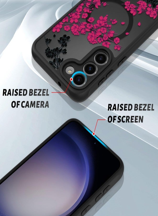 OOK Case Fit for Samsung Galaxy S23 Plus 6.7 Inch (Compatible with MagSafe) Hot Pink Floral Flowers Design Translucent Phone Cover Soft TPU + Hard PC Anti-Scratch Shockproof Magnetic Case for Women - Image 3