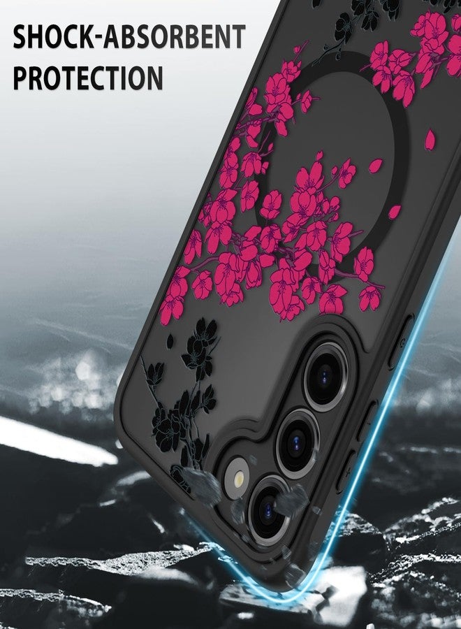 OOK Case Fit for Samsung Galaxy S23 Plus 6.7 Inch (Compatible with MagSafe) Hot Pink Floral Flowers Design Translucent Phone Cover Soft TPU + Hard PC Anti-Scratch Shockproof Magnetic Case for Women - Image 4