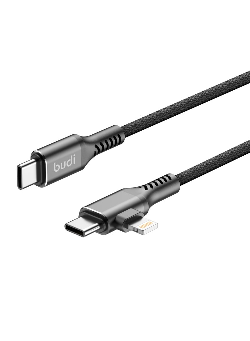 budi 2 in 1 Type C To Type C+iPh Charge/Sync Braid Cable - Image 1