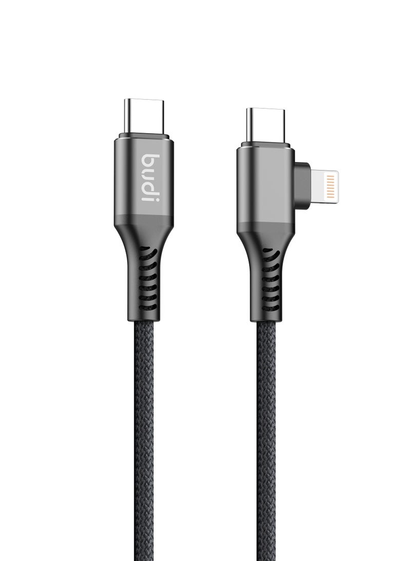 budi 2 in 1 Type C To Type C+iPh Charge/Sync Braid Cable - Image 3
