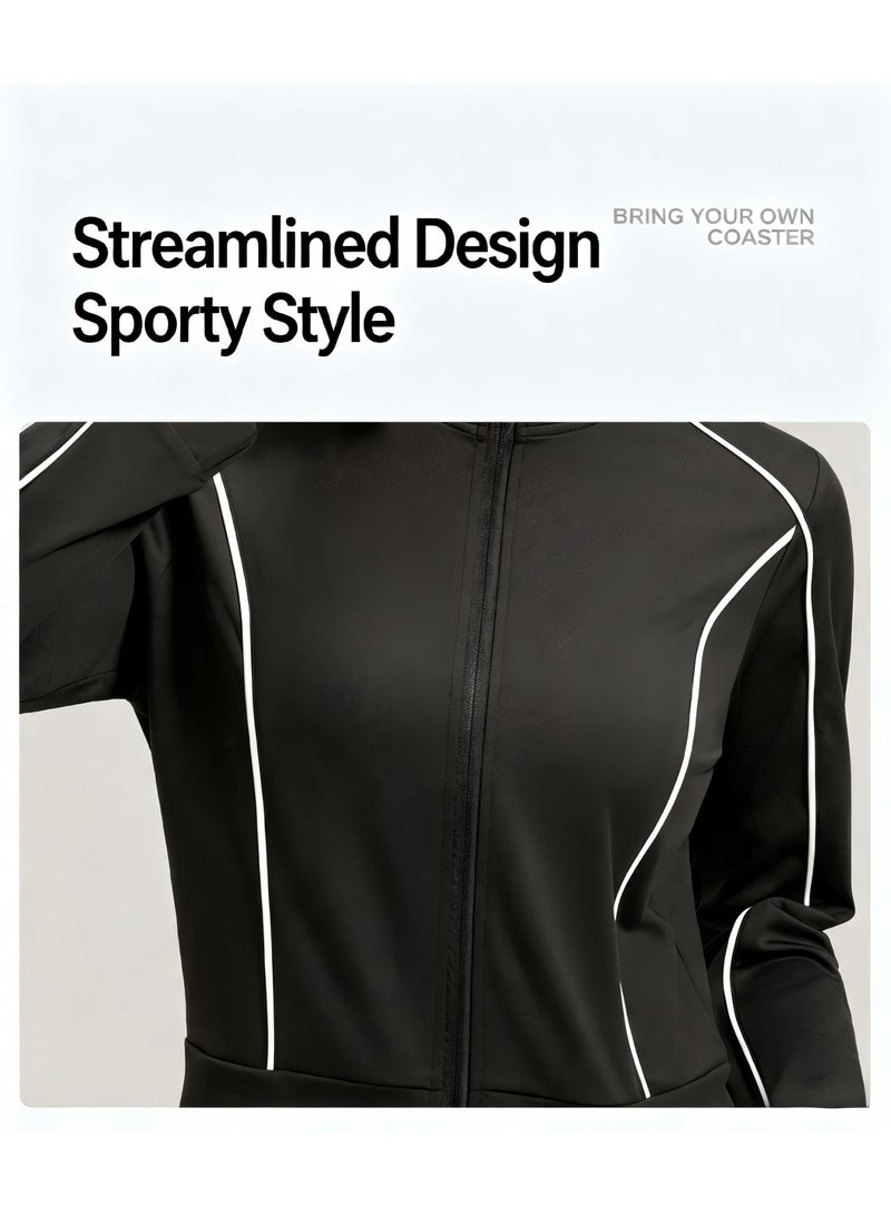 Women's 2-Piece Contrast Piping Tracksuit Set: Full-Zip Crop Stand-Collar Jacket with High-Waist Flare Leggings Yoga Gym Activewear Suit - Image 4