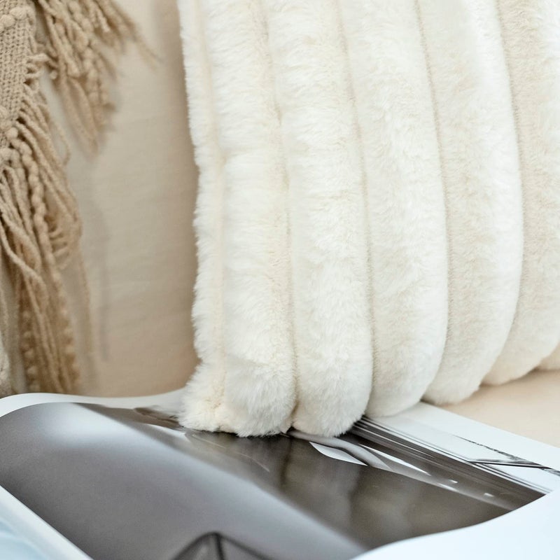 JOJUSIS Pack of 2 Faux Fur Plush Decorative Throw Pillow Covers Couch Cushion Case Soft Pillowcases (White, 18 x 18-Inch) - Image 5