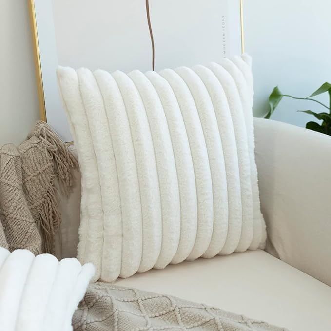 JOJUSIS Pack of 2 Faux Fur Plush Decorative Throw Pillow Covers Couch Cushion Case Soft Pillowcases (White, 18 x 18-Inch) - Image 4