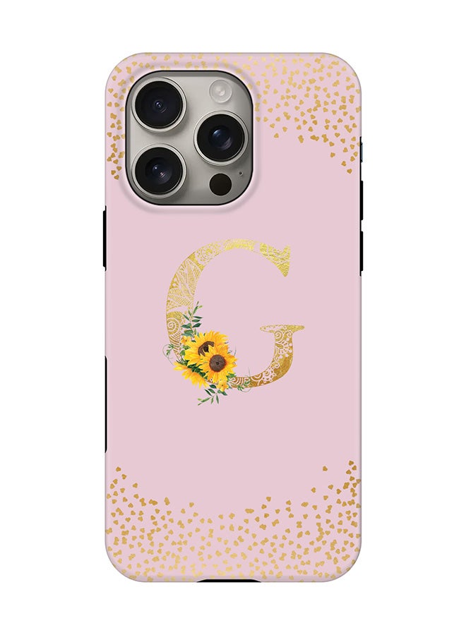 Stylizedd Tough Pro Magnetic Case for iPhone 16 Pro, Dual Layer hybrid PC + TPU Mobile Cover Matte - Custom Floral Monogram - G  (Pink ) - Image 1