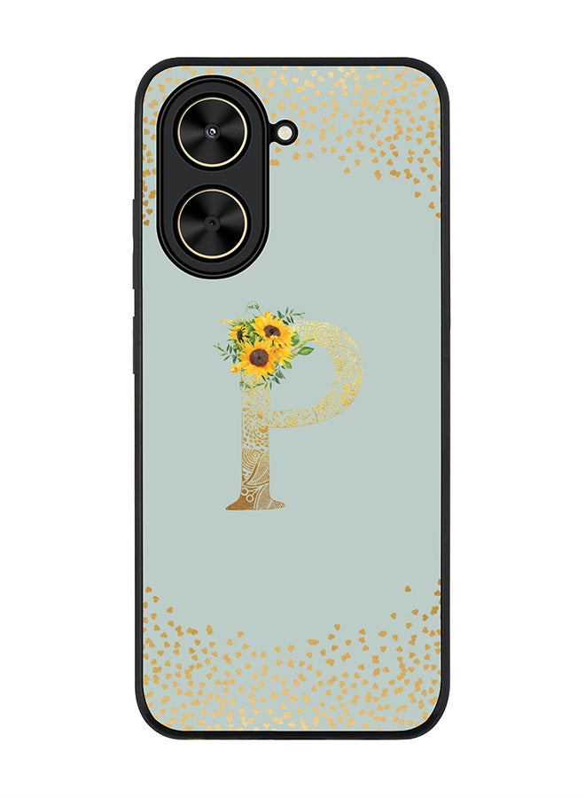 Stylizedd For Xiaomi Poco C71 / Redmi A5 4G Case,Slim fit Camera Protection, Shockproof Thin Phone cover  - Custom Floral Monogram - P  (Light Grey ) - Image 1