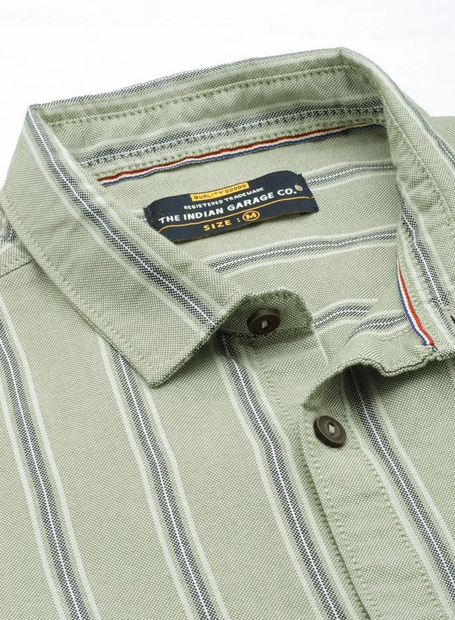 The Indian Garage Co Men Regular Fit Striped Full Sleeves Cutaway Collar Casual Shirt