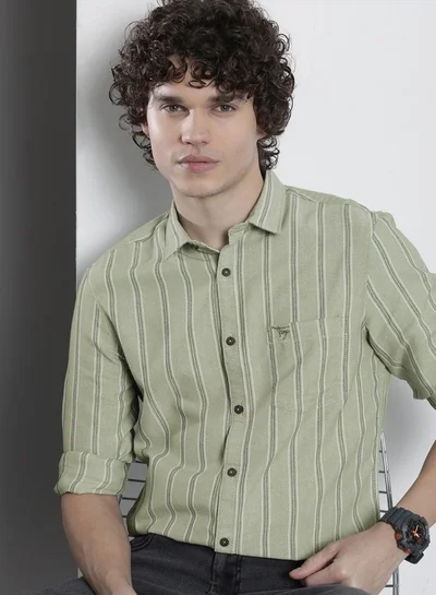 The Indian Garage Co Men Regular Fit Striped Full Sleeves Cutaway Collar Casual Shirt